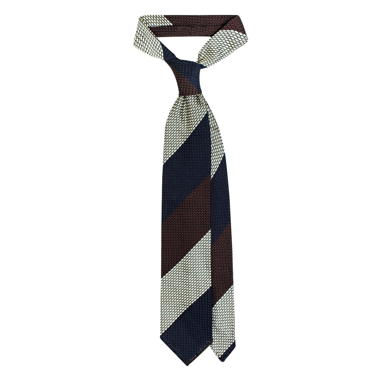 Intro Navy and Steel Blue Block Striped Grenadine Tie Length: 58⅜ Width: 3½”